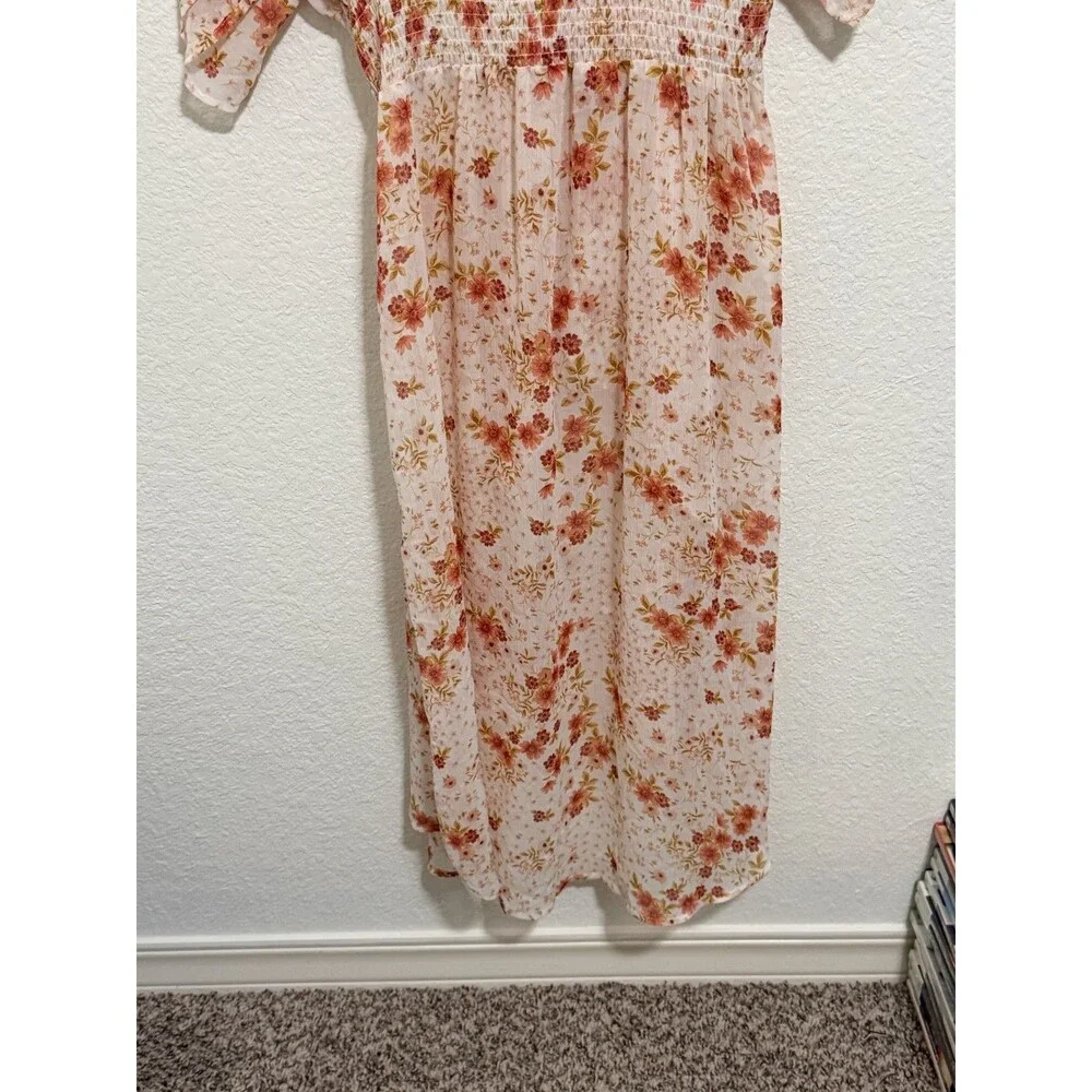 Toby and Olive Floral High Low Maxi Boho Cottage Core Sheer dress L